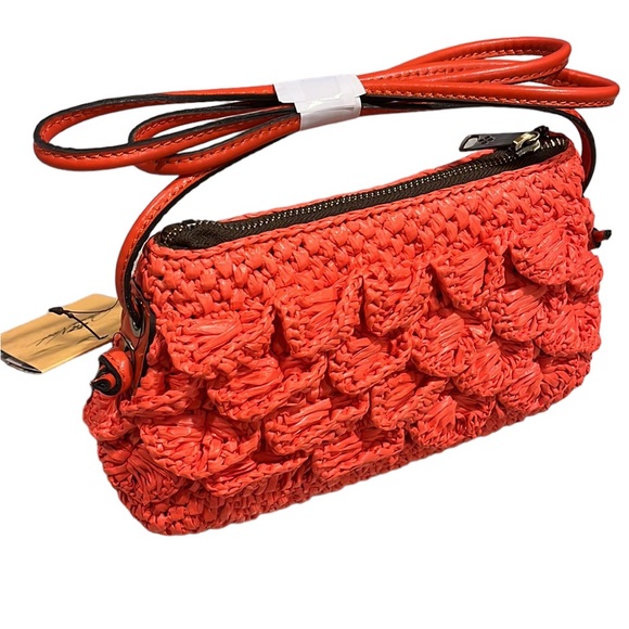 PATRICIA NASH BACOLI RAFIA CROSSBODY BAG BRIGHT CORAL NEW WITH TAGS AND DUST BAG